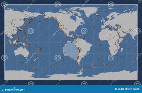 Nazca Tectonic Plate. Contour. Patterson Cylindrical. Volcanoes Stock Illustration ...