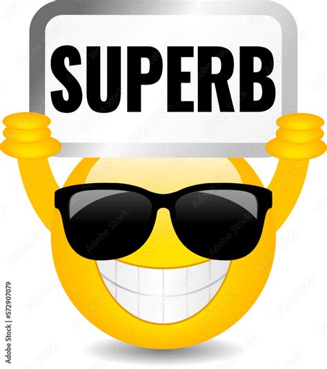 Happy emoji with Superb sign, vector cartoon Stock Vector | Adobe Stock