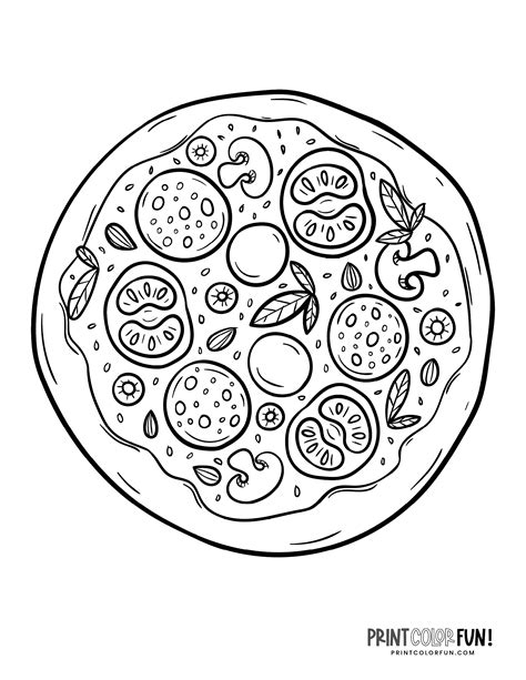 Pizza coloring pages: Slices & whole pizza pies, at PrintColorFun.com