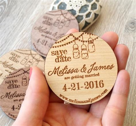 Wooden Save-the-Date Magnets, Mason Jar Design, Wood Save The Date ...