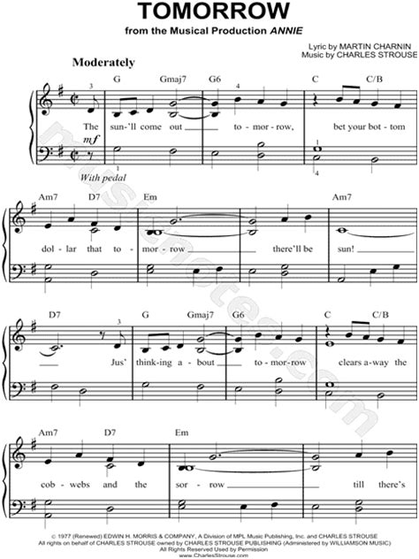 "Tomorrow" from 'Annie' Sheet Music (Easy Piano) in G Major ...