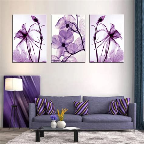 Combined 3 Pcs/set New Purple Flower Wall Art Painting Prints On Canvas ...