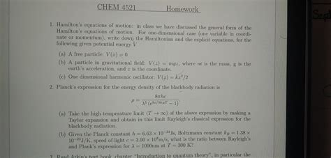 Solved 1. Hamilton's equations of motion: in class we have | Chegg.com