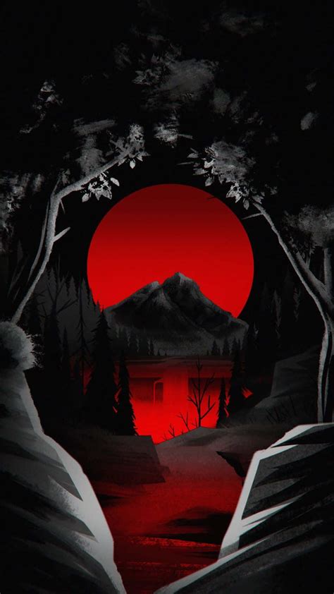 Download A Red Sun Is Seen In The Background Of A Forest Wallpaper ...