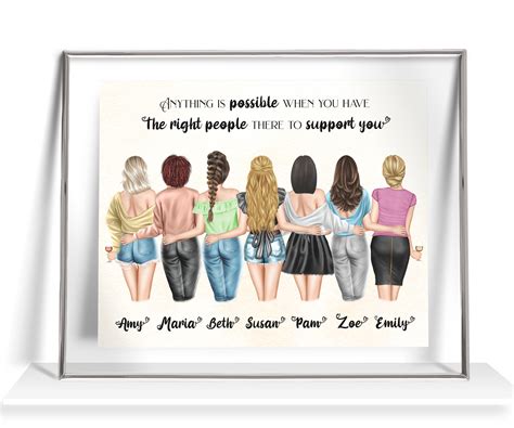 7 Best Friends Print Seven Besties Gift Friendship Print Personalized 7 Friends Drawing Seven ...