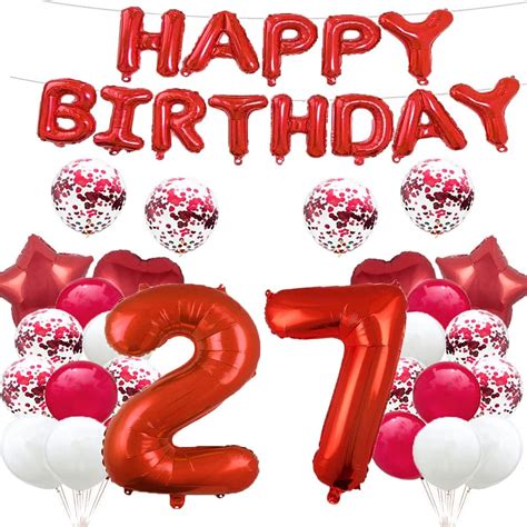 27th Birthday Balloon 27th Birthday Decorations Red 27 Balloons Happy 27th Birthday Party ...