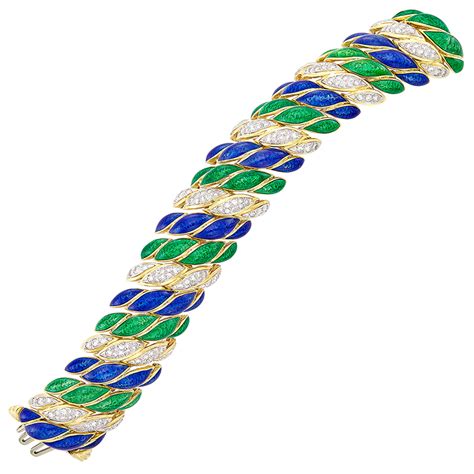 David Webb Blue, Green Enamel and Diamonds Bracelet - Eleuteri