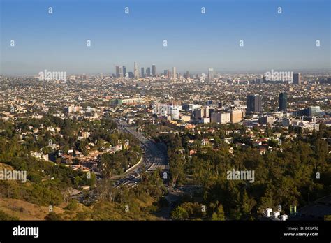 Downtown LA Los Angeles skyline cityscape California from high view ...