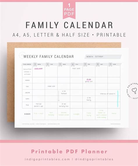 Weekly Family Calendar Family Calendar Weekly Calendar | Etsy | Weekly family planner, Family ...