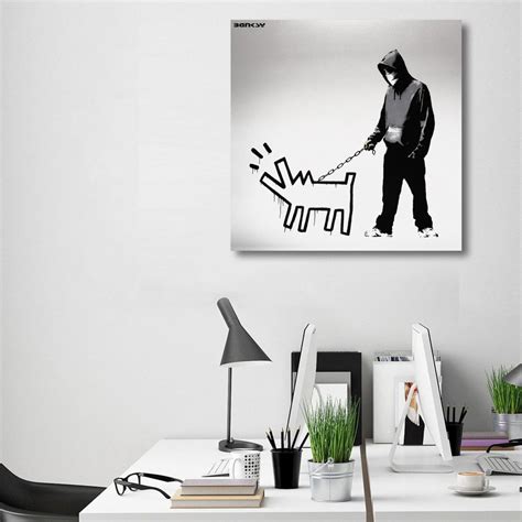 Banksy Keith Haring Dog, Graffiti Street Art – Photo Printed on Metal