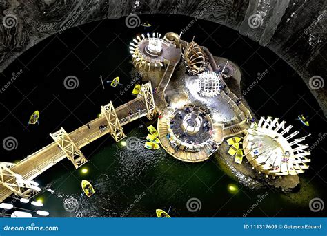 Turda Touristic Salt Mine in Romania, Inside View from Above Editorial Stock Image - Image of ...