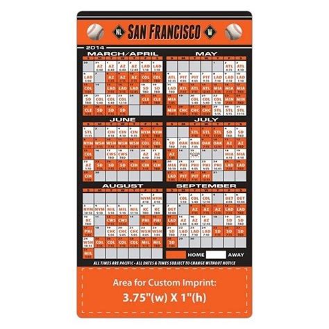 San Francisco Giants Schedule Printable