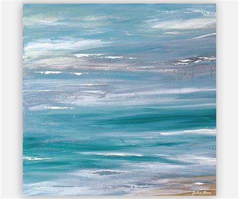 Abstract Coastal Art Print, Teal, Blue Seascape Painting, Ocean Beach Wall Art, Water, Sky ...