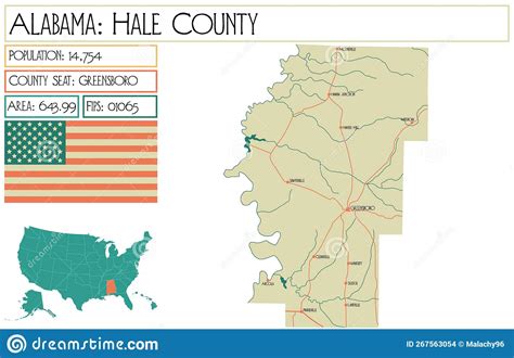 Map of Hale County in Alabama, USA. Stock Vector - Illustration of colorful, cities: 267563054