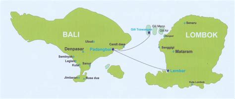 map of Bali, Lombok and the 3 Gili Islands, Gili Trawangan, Gili Meno ...