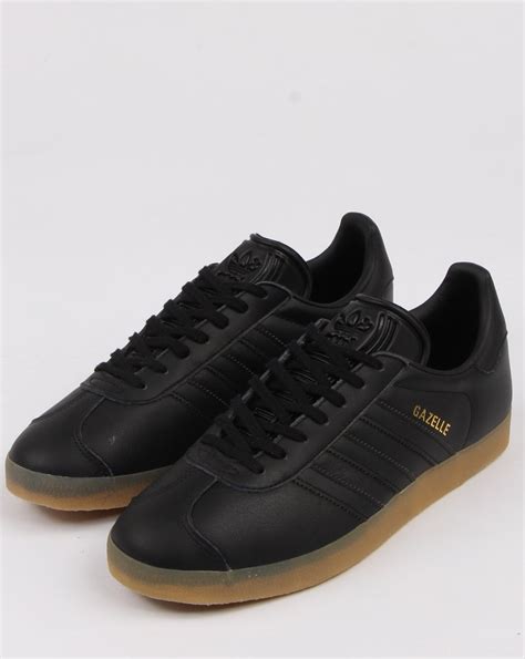 Adidas, Gazelle, Trainers, Black, Leather, Gum, Mens, Retro, Classic