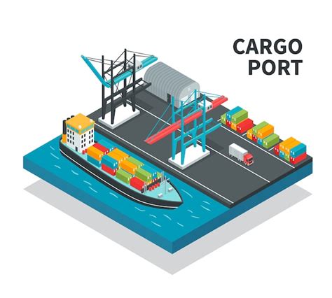 Free Vector | Cargo port with loading facilities color containers ...