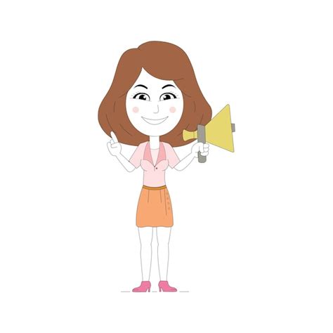 Premium Vector | Corroborate girl holding a megaphone hand-drawn cartoon character illustration.