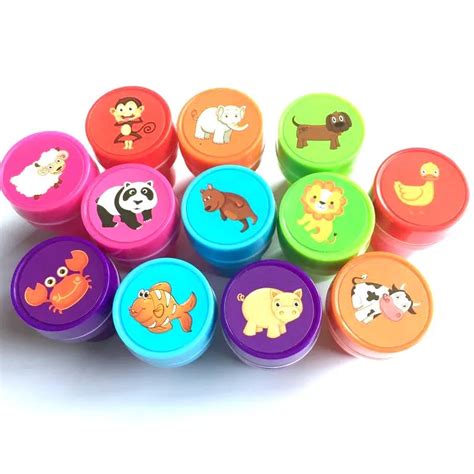 12PCS/Lot Kids Cartoon Animal Stamp Children Custom Plastic Rubber Self Inking Stamps Toys Kids ...