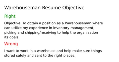 Top 16 Warehouseman Resume Objective Examples | ResumeCat