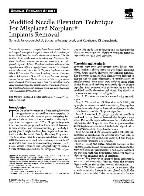 (PDF) Modified needle elevation technique for misplaced Norplant ...