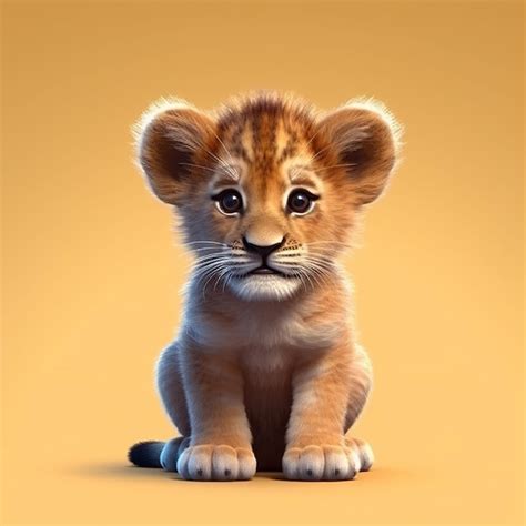 Premium AI Image | A cartoon lion cub sits on an orange background.