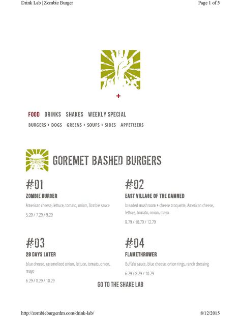 Zombie Burger + Drink Lab Menu - Urbanspoon/Zomato