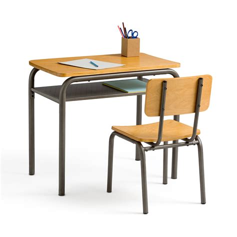 Buton vintage metal school desk and chair grey/wood La Redoute ...