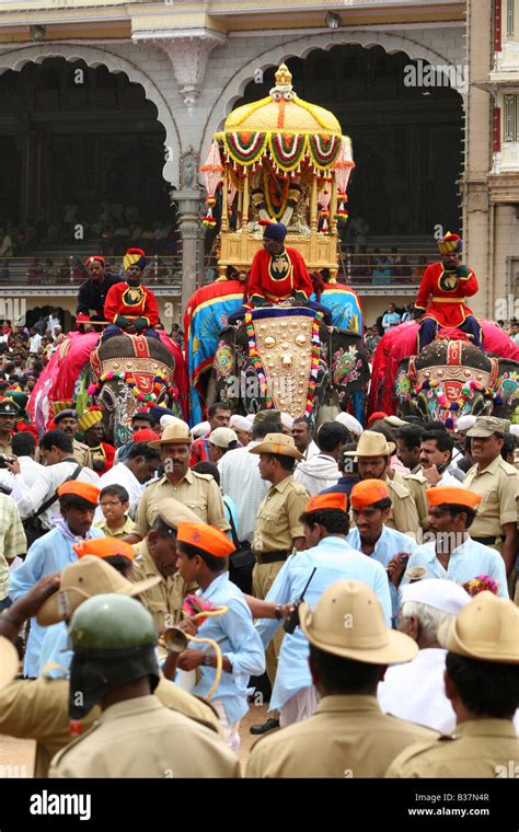 Elephants lead the Dasara procession in Mysore, India Stock Photo - Alamy