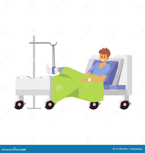 Man Character with Broken Leg in Hospital Bed Flat Vector Illustration Isolated. Stock Vector ...