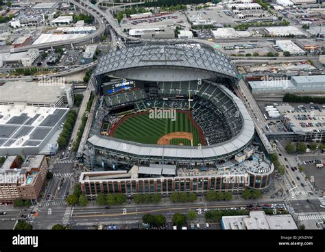 aerial view of Safeco Field retractable roof baseball stadium, Seattle ...