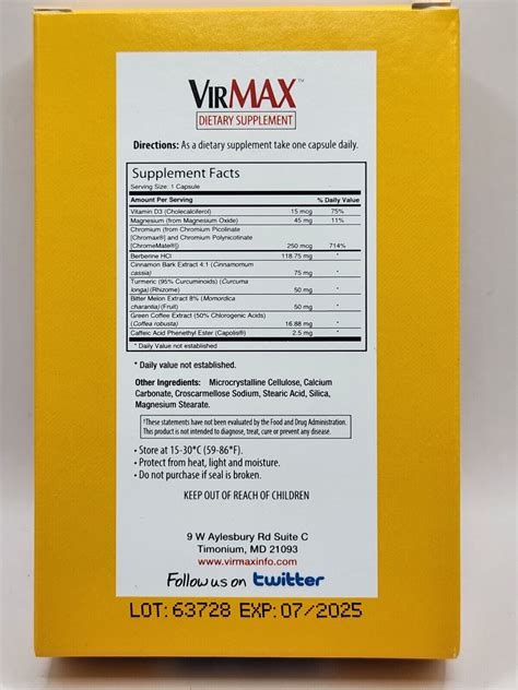 VirMax Blood Sugar Stabilization Formula Cardiovascular Supplement 30CT EXP7/25 | eBay