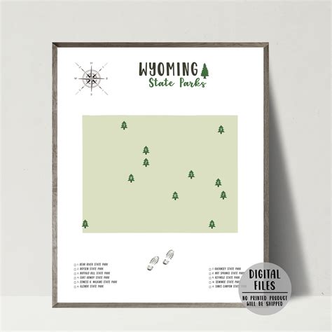 Wyoming State Parks Map | Wyoming Map Print | Gift For Adventurer ...