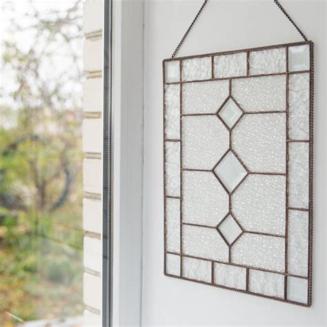 Stained glass clear panel with beveled inserts for window