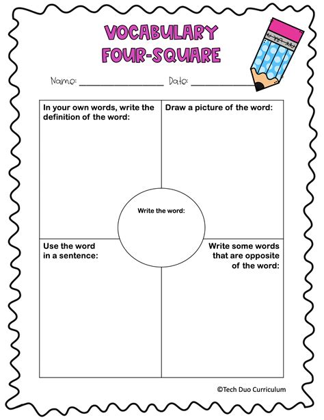 4 Square Vocabulary Template