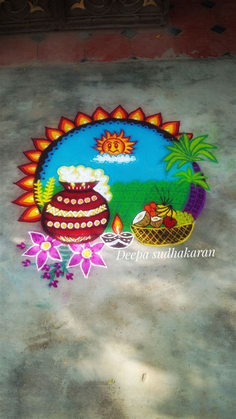 Pongal rangoli | Flower drawing design, Free hand rangoli design, Free ...