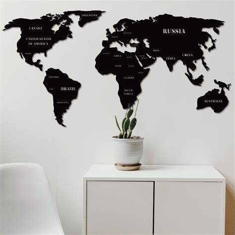 Black Metal World Map Wall Decor Large Wall Art Set Black - Etsy