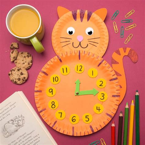 Paper Plate Cat Clock | Baker Ross | Clocks diy crafts, Paper plate ...