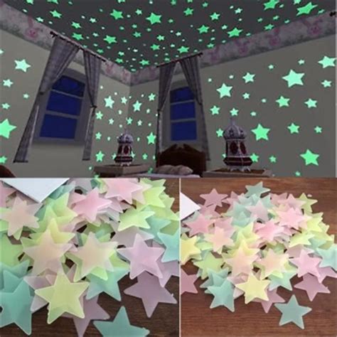 100pcs 3D Stars Glow In The Dark Wall Stickers Luminous Fluorescent ...