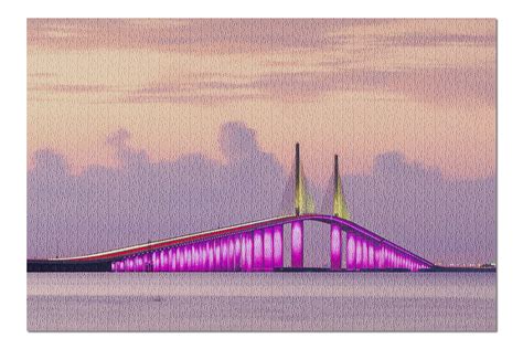 Florida - Sunshine Skyway Bridge Spanning the Lower Tampa Bay at Sunset ...