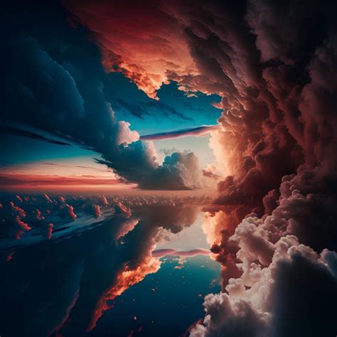 Premium AI Image | A painting of a sky with clouds and a sunset.