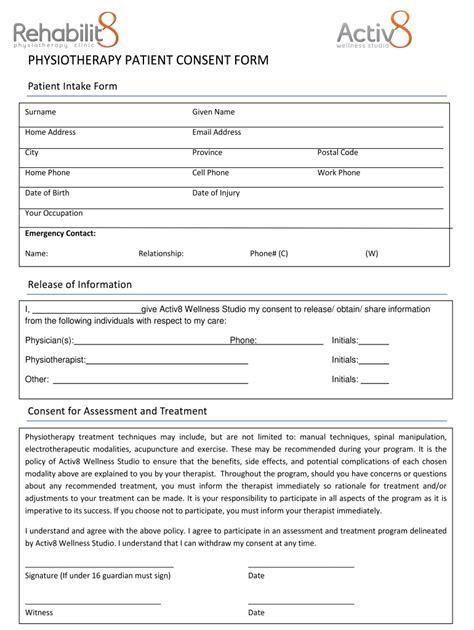 Physiotherapy Consent Form Template 2020 - Fill and Sign Printable Template Online | US Legal Forms