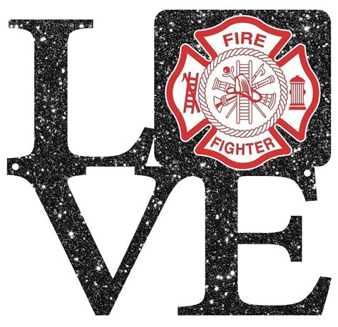 Firefighter Love Glitter Metal Wall Sign - 9" x 8" Black - Walmart.com