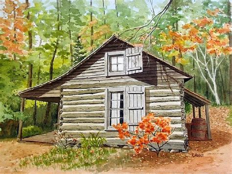 Log cabin watercolor original fall foliage autumn landscape | Etsy | Autumn landscape, Cabin ...