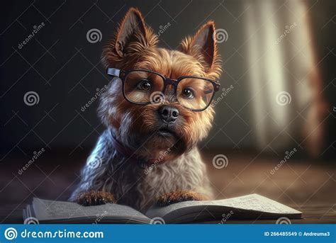 Dog with Glasses Reading a Book Stock Illustration - Illustration of ...