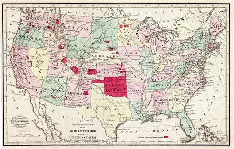 1868 Map 16"x25" Showing Location of Indian Tribes within the US Poster ...