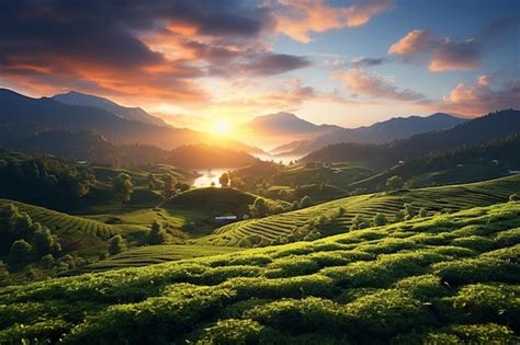 Premium Photo | Tea Plantation at Sunrise in Munnar Kerala India