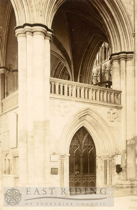 Beverley Minster interior, choir north aisle entrance, Beverley 1900s ...