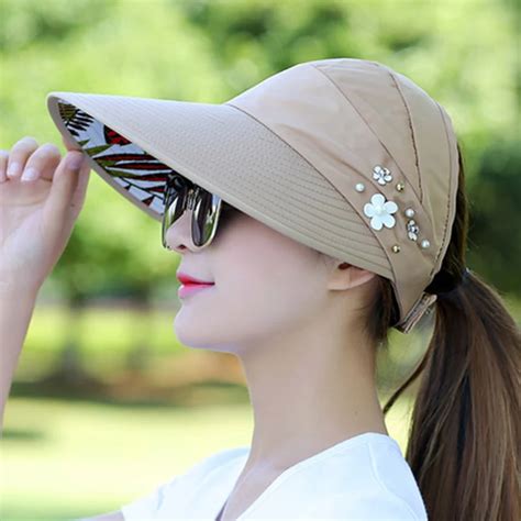 2018 Fahion simple women summer beach Sun Hats Pearl Packable Sun Visor ...