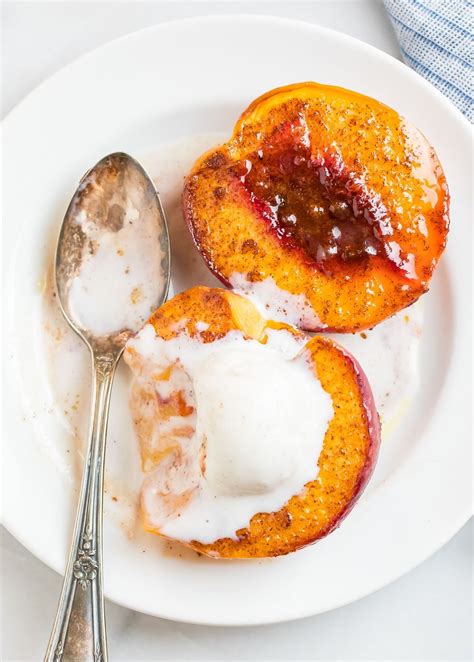 Baked Peaches with Maple Syrup, Cinnamon, and Brown Sugar
